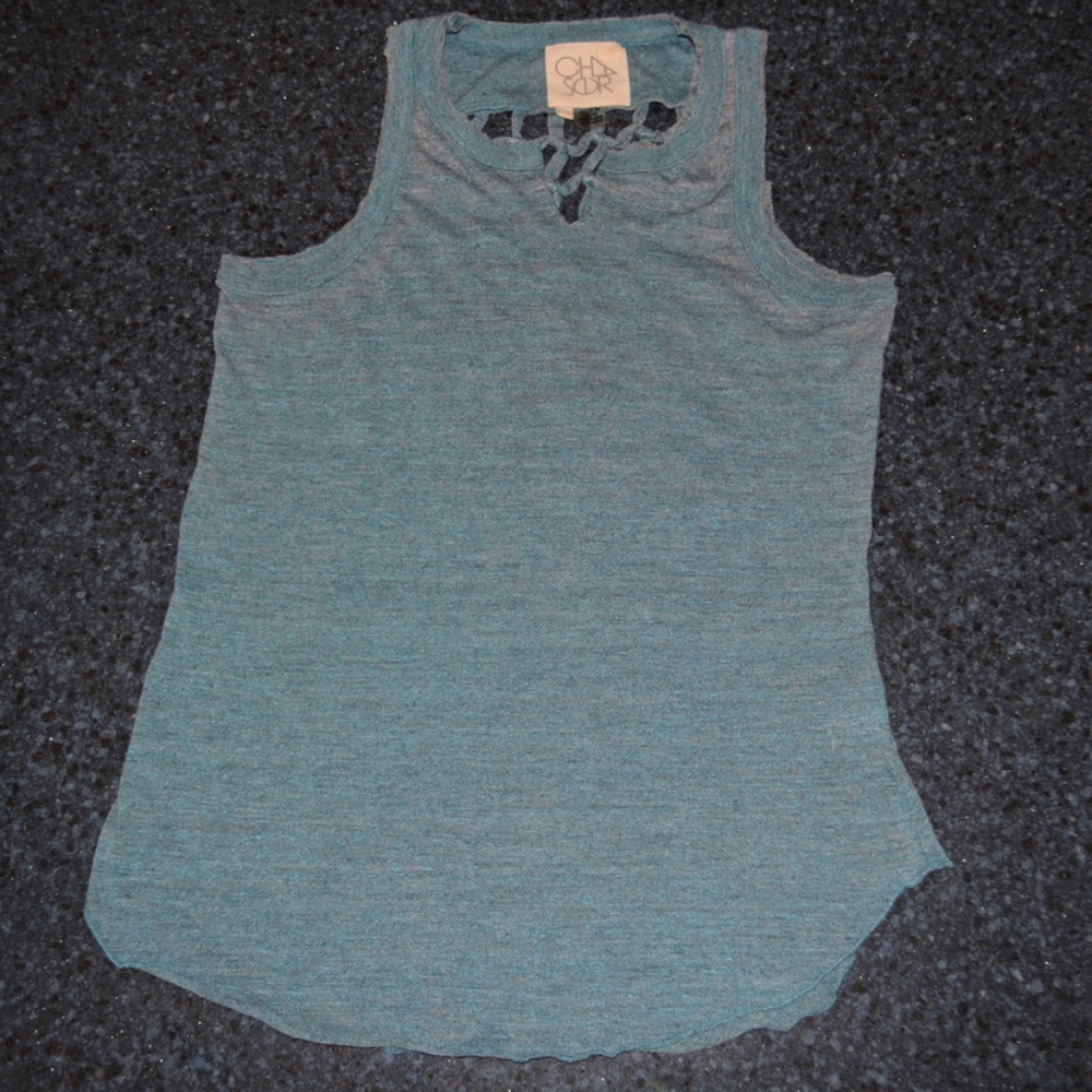 Chaser - Teal Overdyed Caged Back Tank Top